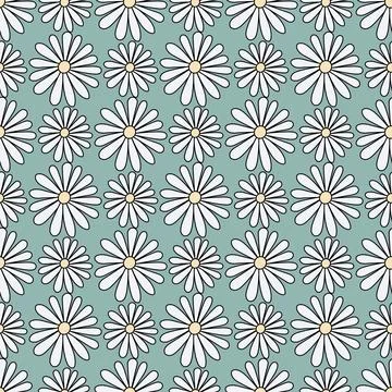 White daisy. Seamless vector pattern. Repeating floral print. Stock Illustration