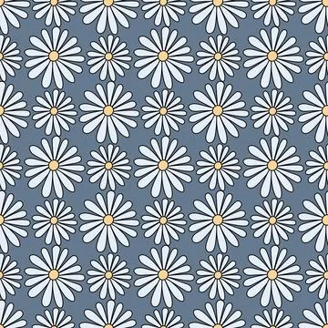 White daisy. Seamless vector pattern. Repeating floral print. Blue background 스톡 일러스트