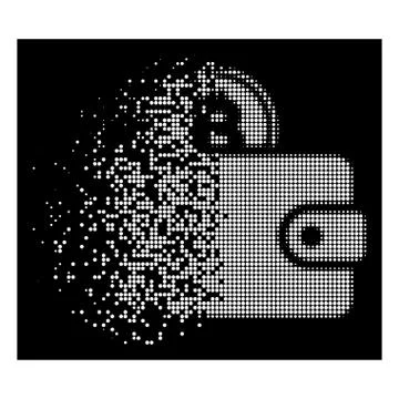 White Damaged Pixelated Halftone Bitcoin Billfold Icon Stock Illustration