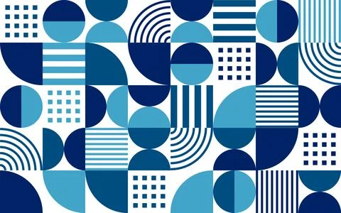 White, dark and light blue modern bauhaus pattern イラスト素材