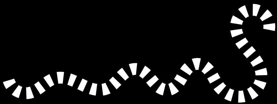 White dashed curved line on black, broken path illustration, segmented wavy.. Stock Illustration