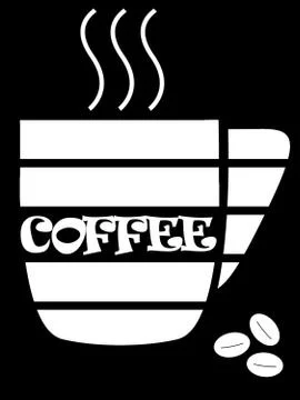 White dashed stylized coffee mug symbol with inscription Stock Illustration