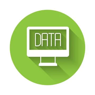 White Data analysis icon isolated with long shadow background. Business data  스톡 일러스트