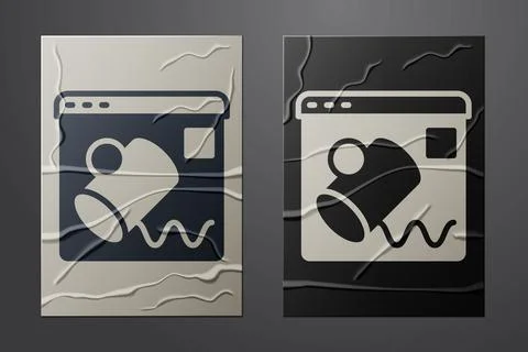 White Data visualisation icon isolated on crumpled paper background. Paper art Stock Illustration