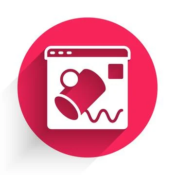 White Data visualisation icon isolated with long shadow background. Red circle Stock Illustration