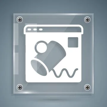 White Data visualisation icon isolated on grey background. Square glass pan.. Illustrazione stock