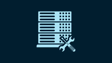 White Database server with screwdriver and wrench icon isolated on blue Video stock 230021016