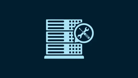 White Database server with screwdriver and wrench icon isolated on blue Video stock 230021357