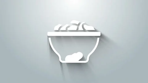 White Date fruit in bowl icon isolated on grey background. 4K Video motion Stock Footage 156373143