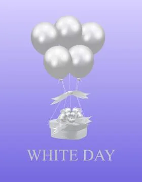 White Day. Gift in a box in the shape of a heart. Flying balloons. illustrati Stock Illustration