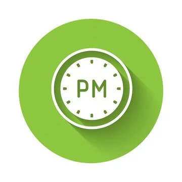 White Day time icon isolated with long shadow background. Time symbol. Green Illustrazione stock