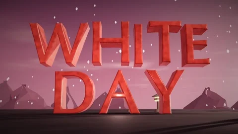 White Day Vermillion Lacquer 3D Letters with Stone Lanterns and Falling Cherry Video stock 343721412