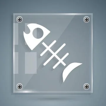 White Dead fish icon isolated on grey background. Square glass panels. Vector Stock Illustration