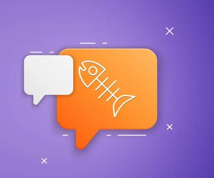 White Dead fish icon isolated on purple background. Orange speech bubble sy.. Stock Illustration