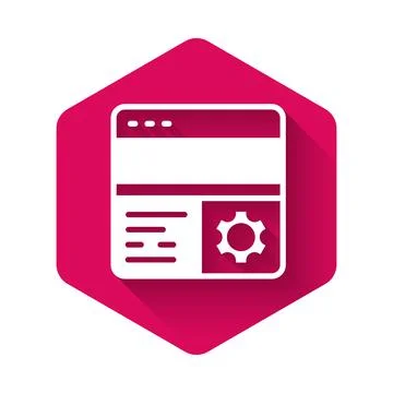 White Debugging icon isolated with long shadow background. Debugging tool Illustrazione stock