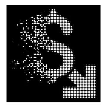 White Decomposed Dot Halftone Dollar Decrease Icon Stock Illustration