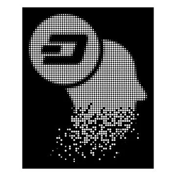 White Decomposed Dotted Halftone Dash Thinking Head Icon Stock Illustration