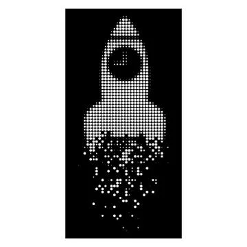 White Decomposed Dotted Halftone Space Rocket Time Icon Illustrazione stock
