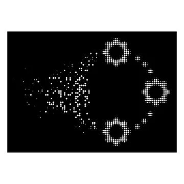 White Decomposed Pixelated Halftone Gear Virtual Connection Icon Illustrazione stock