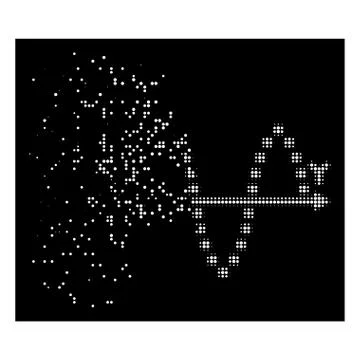 White Decomposed Pixelated Halftone Sinusoid Plot Icon Stock Illustration