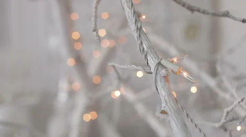 White  decorated branches with christmas lights, close up Stock Footage 45795585