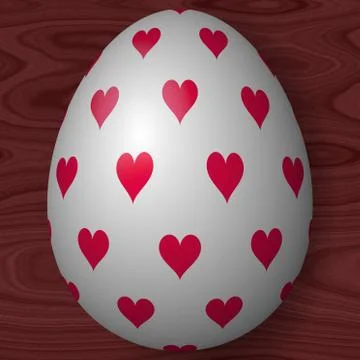 White decorated Easter egg with hearts on wooden texture Stock Illustration