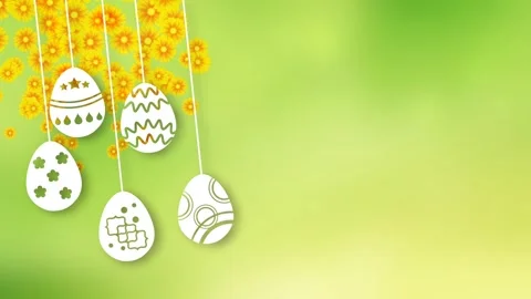 White decorated easter eggs on beautiful green blur background 스톡 동영상 265141087