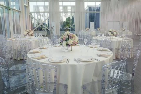 White Decorated Wedding Table Stock Photos