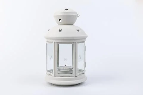 White decorative lantern in the old style. Christmas decoration. Stock Photos