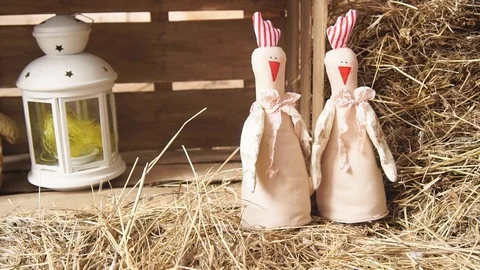 White Decorative Lantern Puts a Hand on Box Retro Stock Footage 73985231