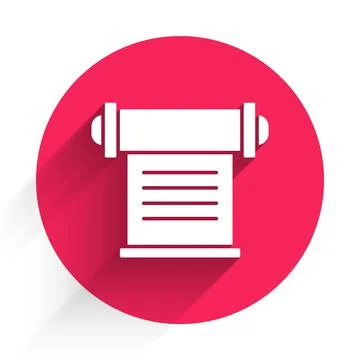 White Decree, paper, parchment, scroll icon icon isolated with long shadow. Red Stock Illustration