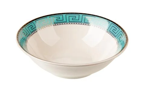 White deep dish with turquoise border cutout. Stock Photos