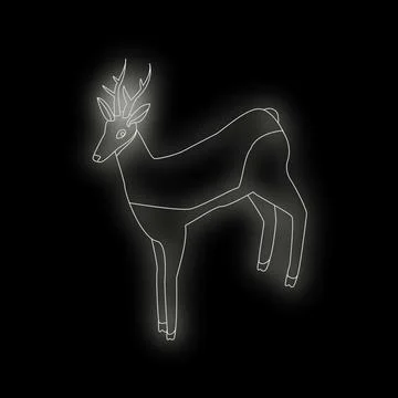 White deer glowing with neon light on a black background Stock Illustration