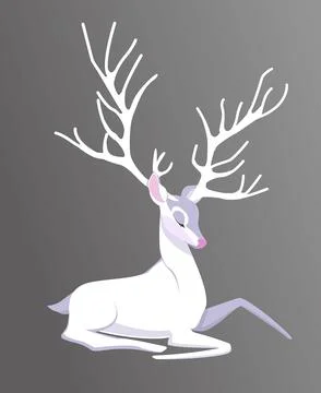 The white deer is an isolated vector, lying calm with closed eyes and resting Stock Illustration