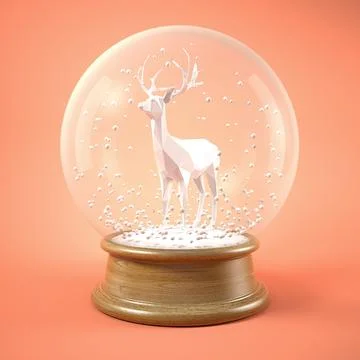 White deer in snow ball 3D illustration Stock-Illustration