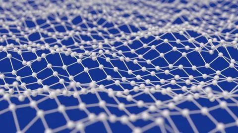White deformed mesh, blue background. 3d render. Stock Illustration