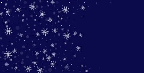 White delicate openwork snowflakes are scattered on a blue background. Festiv Stock Illustration
