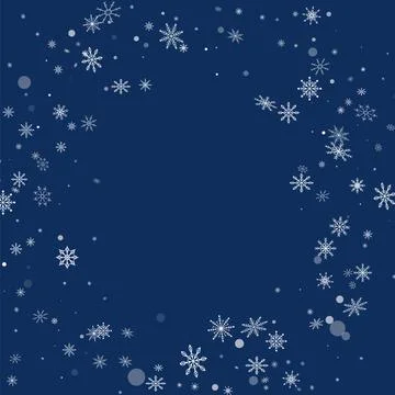 White delicate openwork snowflakes are scattered on a blue background. Festiv Иллюстрация