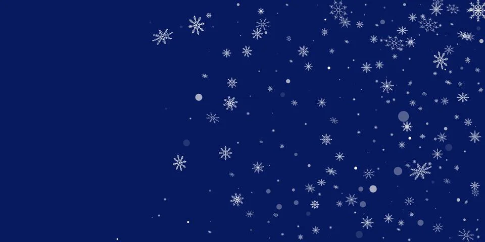 White delicate openwork snowflakes are scattered on a blue background. Festiv Stock Illustration