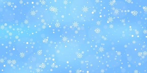 White delicate openwork snowflakes are scattered on a blue background. Festiv 库存插图