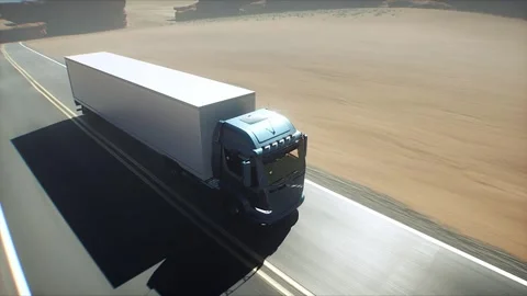 White delivery generic truck on desert highway. Stock Footage 301415745