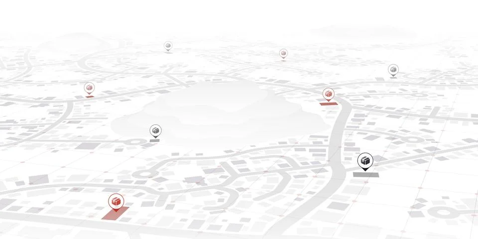 White Delivery Logistics Map with Red Package Location Pins. Vector illustration Stock Illustration