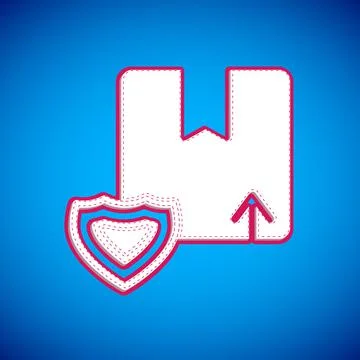 White Delivery security with shield icon isolated on blue background. Delivery 스톡 일러스트