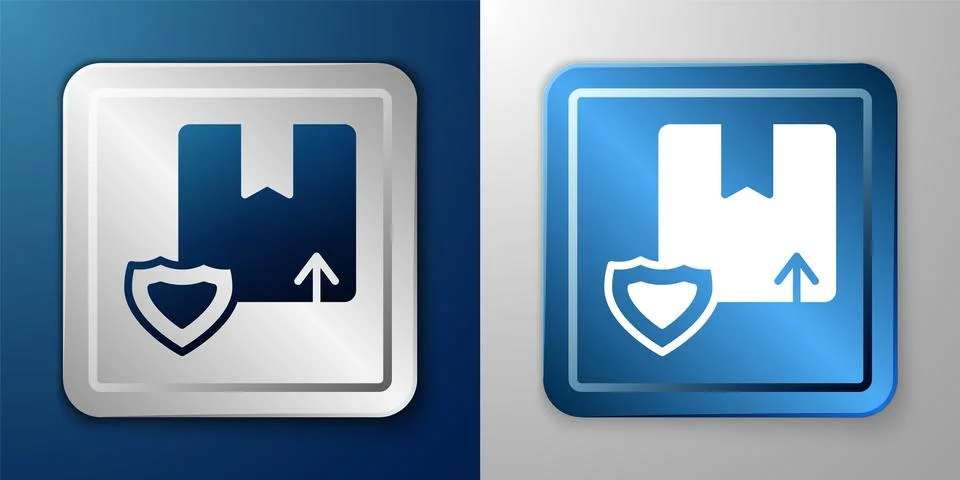 White Delivery security with shield icon isolated on blue and grey background Stockillustratie