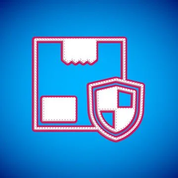 White Delivery security with shield icon isolated on blue background. Delivery Stock Illustration