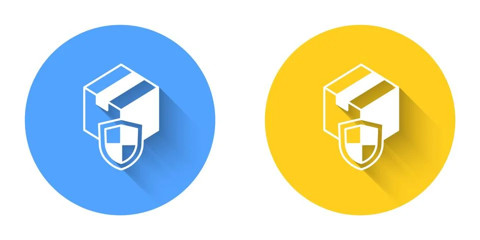 White Delivery security with shield icon isolated with long shadow background Illustrazione stock