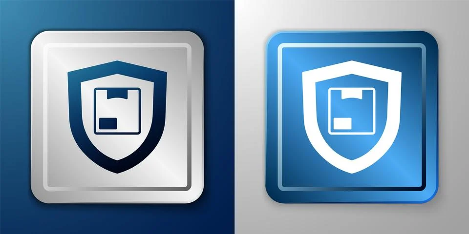 White Delivery security with shield icon isolated on blue and grey background Illustration