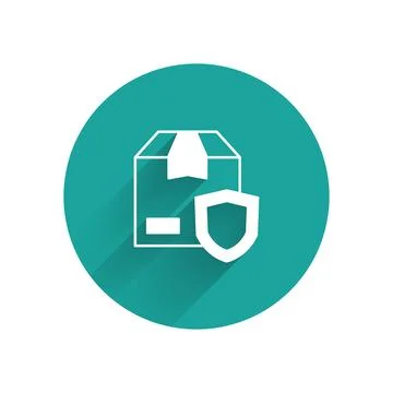 White Delivery security with shield icon isolated with long shadow backgrou.. Illustrazione stock