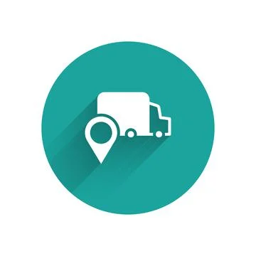 White Delivery tracking icon isolated with long shadow background. Parcel Stock Illustration
