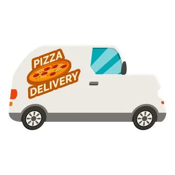 White delivery van delivering pizza with pizza image and text on its side Stock Illustration